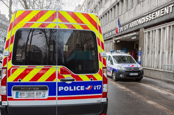 Paris, Police car parked in front of the 14th arrondissement police station
