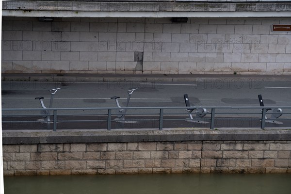 Paris, empty Seine river banks during the coronavirus outbreak, nobody