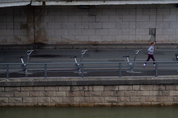 Paris, empty Seine river banks during the coronavirus outbreak, nobody