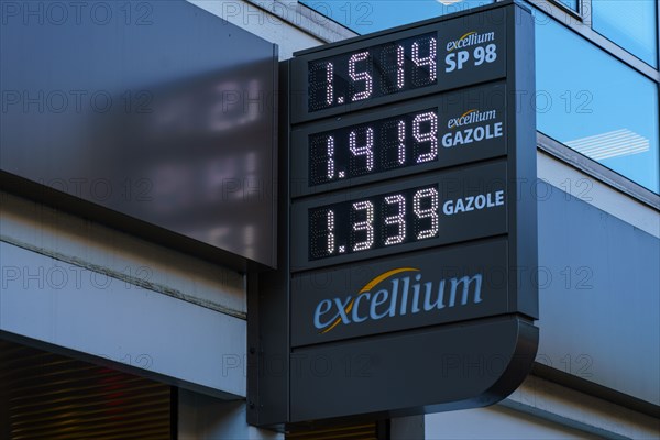 Paris, fuel prices at a petrol station