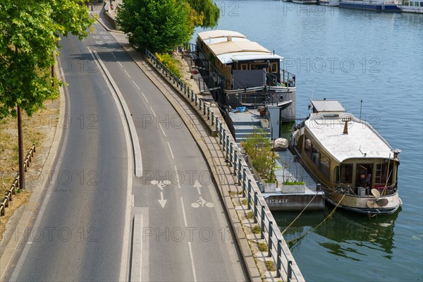 Paris, empty express roadways along the Seine river