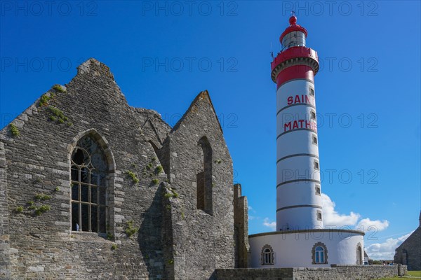 Abbey and lighthouse on the pointe Saint-Mathieu, North tip of Finistère