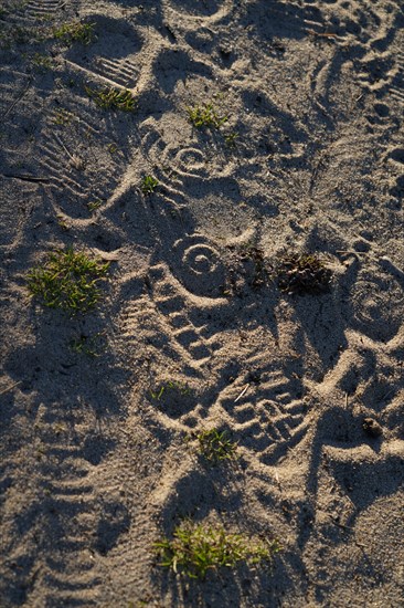 Pointe de Kermorvan, Finistère nord, GR34, traces de pas dans le sable