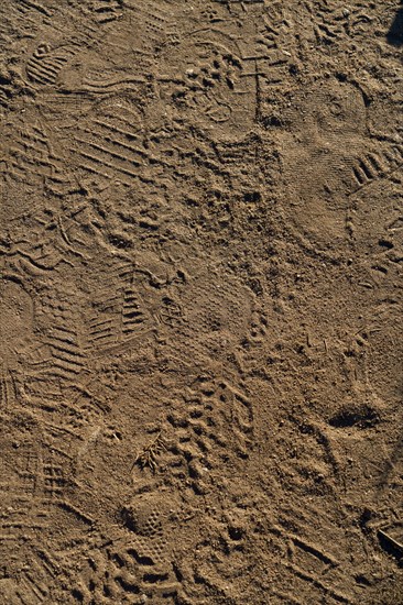 Hikers' footprints on the coastal path, Le Conquet, North tip of Finistère