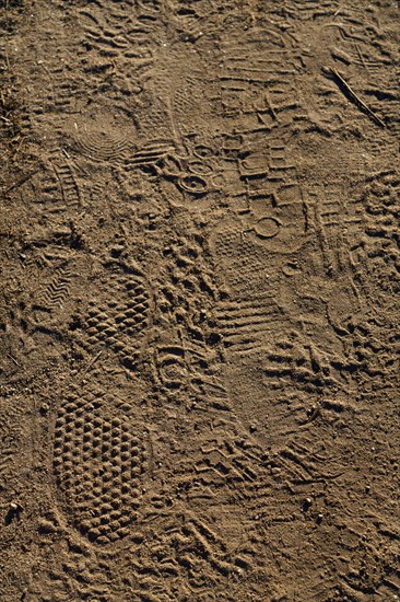 Hikers' footprints on the coastal path, Le Conquet, North tip of Finistère