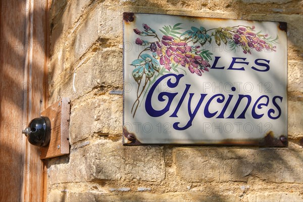 Enamelled plaque "Les glycines" (Wisteria)