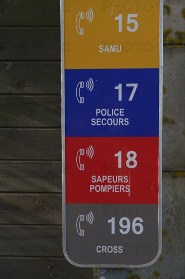 Sign with emergency numbers