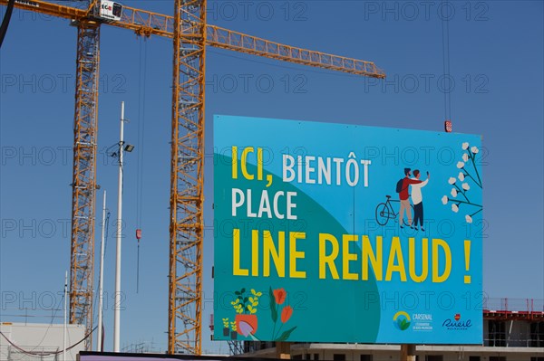 Construction cranes in the J. Chirac park in Rueil Malmaison