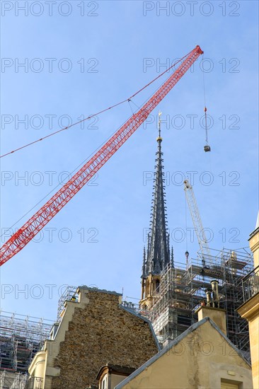 Paris, pose de la nouvelle flèche de Notre-Dame de Paris