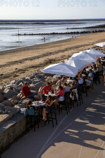 france, region Normandie, Manche, cotentin, Agon coutainville,  plage, promenade de Chausey, terrasse, La Plancha,
