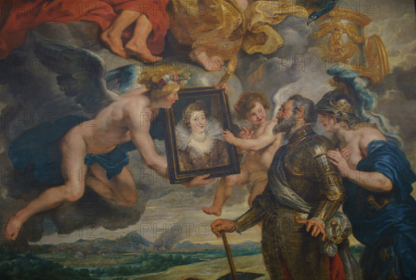 France, région Ile de France, Paris 1e arrondissement, musee du Louvre, galerie Medicis tableaux Rubens, Henri IV reçoit le portrait de Marie de Medicis