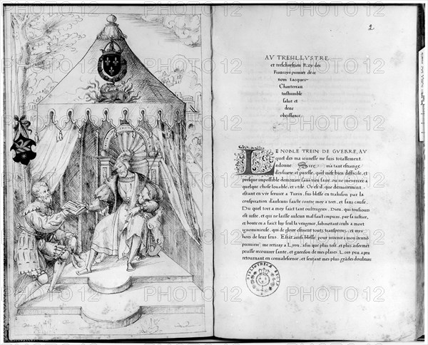 Saint Gelais offrant son livre au roi François 1er