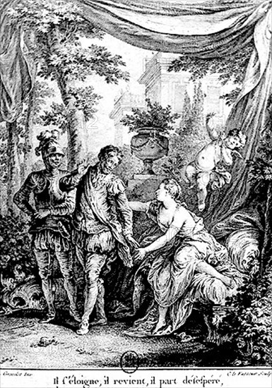 Henri IV et Gabrielle d'Estrée. Gravure romantique.