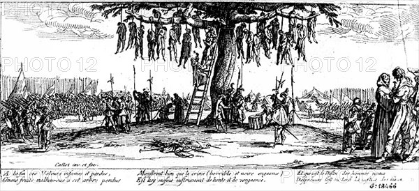 Arbre aux pendus. Gravure de Jacques Callot.