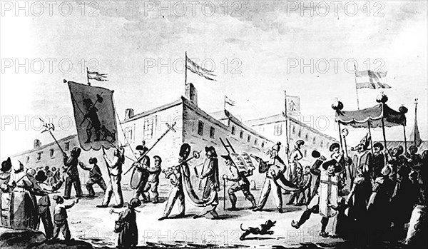 Revolutionary caricature procession