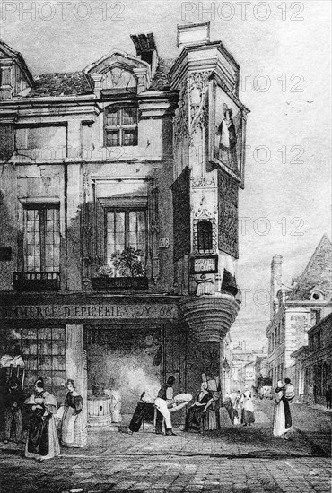 Sixteenth century house, rue Vieille du Temple in Paris around 1840