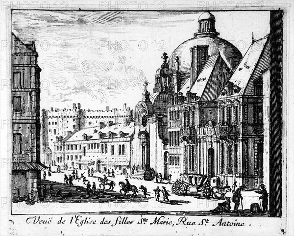 Paris. Vue de l'église des Filles Sainte-Marie, rue Saint-Antoine.