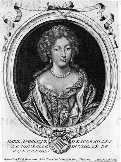Fontanges (Marie-Angélique de Scoraille, de Roussille, duchesse de Fontanges - 1661-1681). Favorite de Louis XIV, rivale de Madame de Montespan.