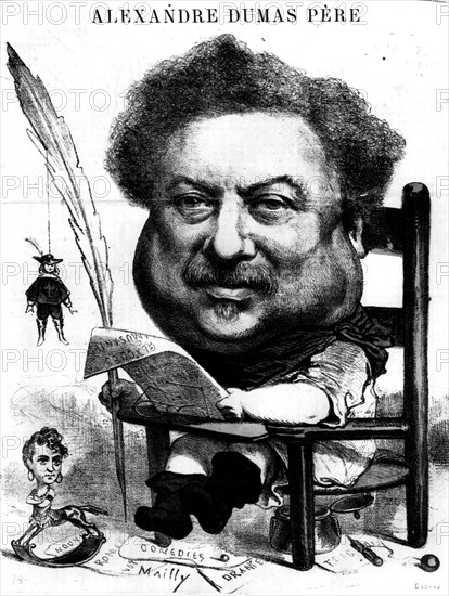 Cartoon on Alexandre Dumas the Elder, known as "Dumas père"