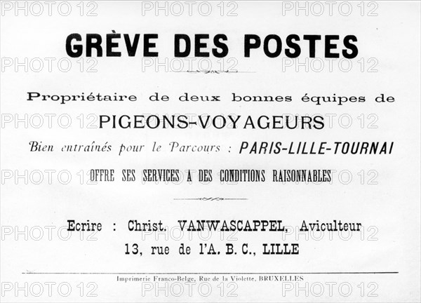 (XIXe - XXe) : Grève des Postes.  On emploie des pigeons voyageurs.