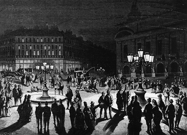 January 1872.  Paris:  the place of the Opera lit with gas