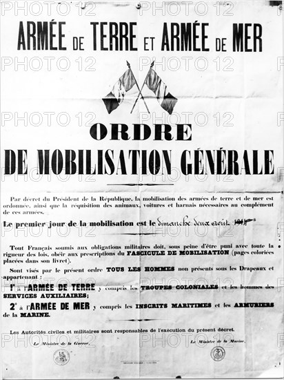 Affiche de mobilisation générale du 2 août 1914.