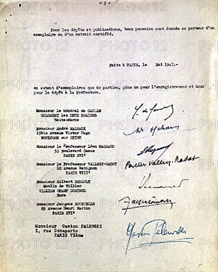 May 29, 1947.  Signature for the statutes of the RPF.