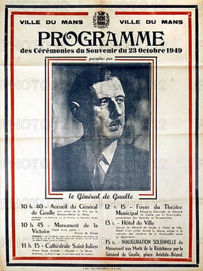 Affiche pour l'inauguration du monument de la Résistance au Mans.