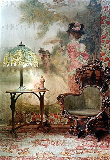 Silk tapestry of Aubusson:  " conversation with Wood ".