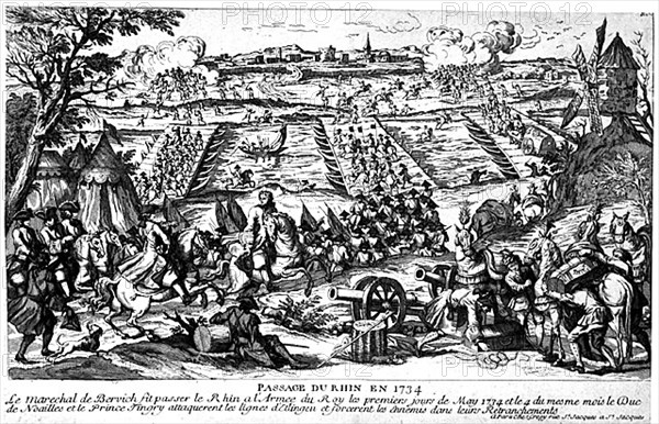 1734. Passage du Rhin sous les ordres du maréchal de Berwick.