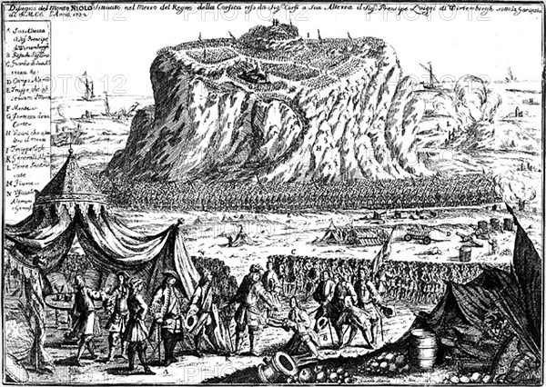 La Corse. Siège du mont Niolo en 1732. Gravure de Fialve.