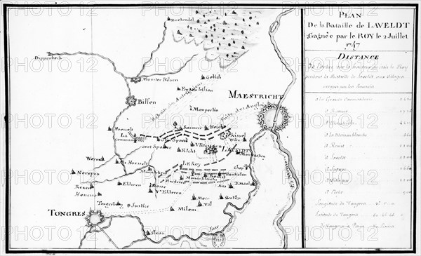Plan de la bataille de Laveldt, gagnée par le roi le 2 juillet 1747.