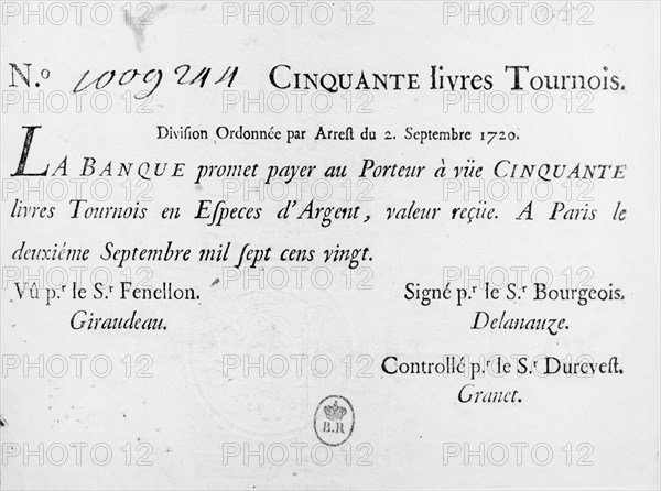 1720. Billet bancaire. Système de Law.