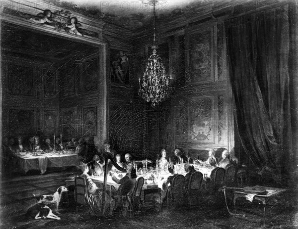 The supper of Prince de Conti to the Temple.  Table of Ollivier.