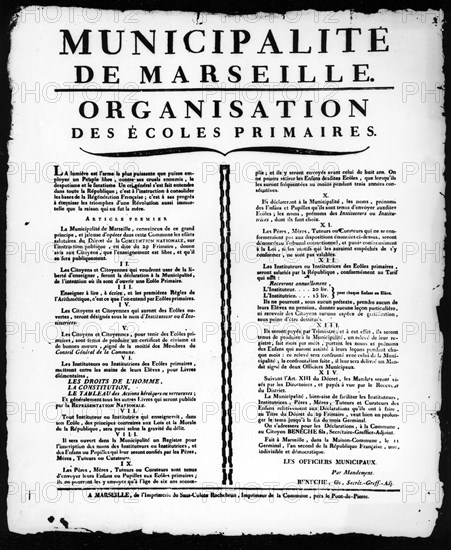 Revolution. Organisation of State Education in Marseilles.