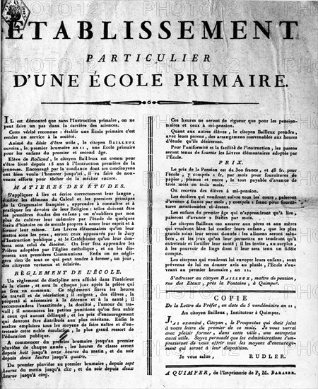 Révolution. Organisation de l'Instruction Publique à Quimper.