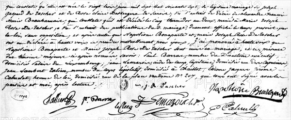 The marriage certificate of Bonaparte and Joséphine de Beauharnais