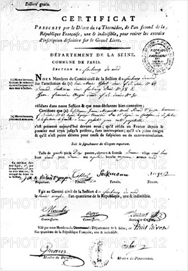 Certificat d'identité de Jeanne Ricard, veuve Goujon.
