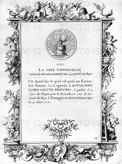 Allégorie pour le rétablissement de la santé du Roi. 1721