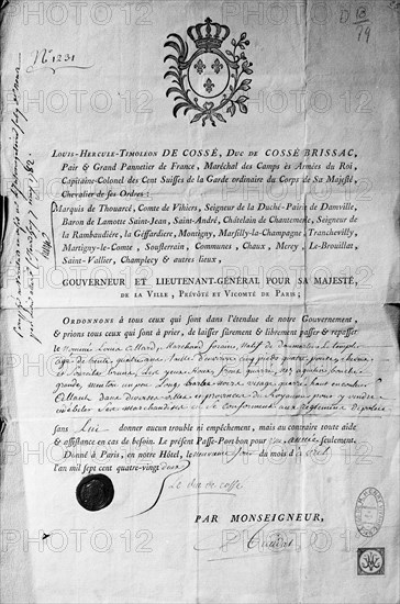 Fiche d'identité et laissez-passer ; 1782