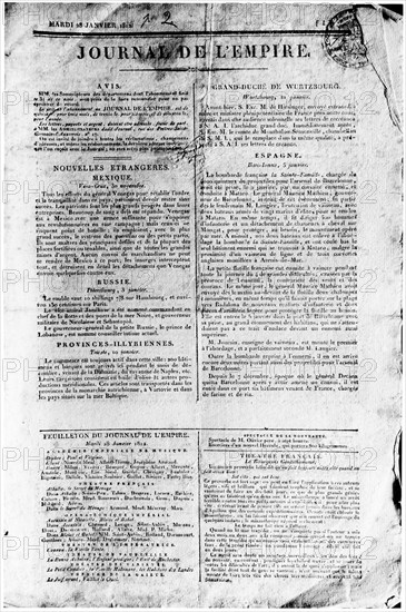 Premier Empire. Mardi 28 janvier 1812. La Une du Journal de l'Empire.