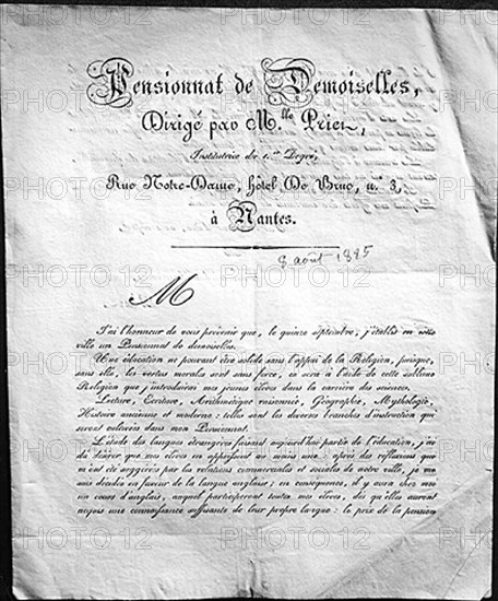 8 août 1885. Pensionnat de Demoiselles, rue Notre-Dame à Nantes.