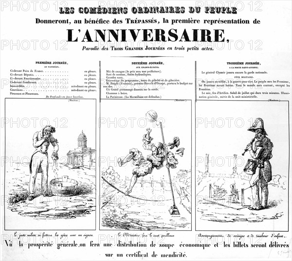 1830. Caricature de la suite des trois Glorieuses. L'anniversaire.