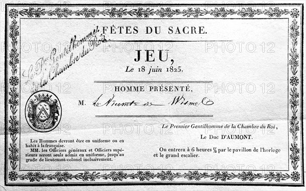 Invitation aux fêtes du sacre de Charles X.