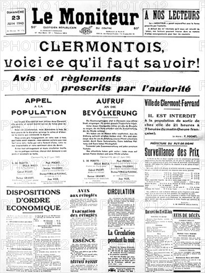 Les Allemands son entrés dans Clermont, ville ouverte. 1940,