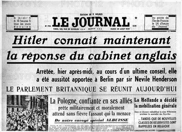 Le Parisien " :  Préliminaires à la Guerre - la Hollande mobilise.