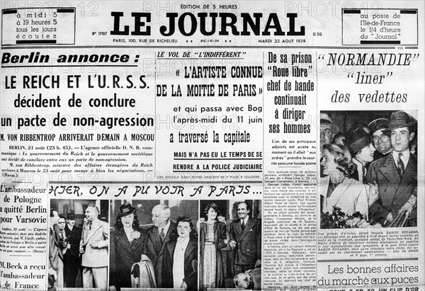 Pacte de non-agression germano-russe. 22 août 1939