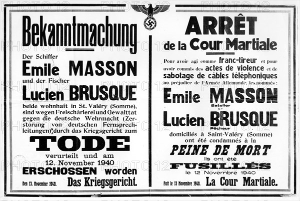 Occupation allemande. 1940. Représailles