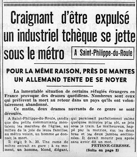 Des réfugiés étrangers tentent de se suicider ; 1939