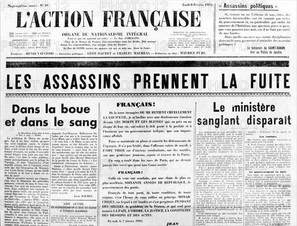 L'Action Française : " Les assassins prennent la fuite ". 8 février 1934